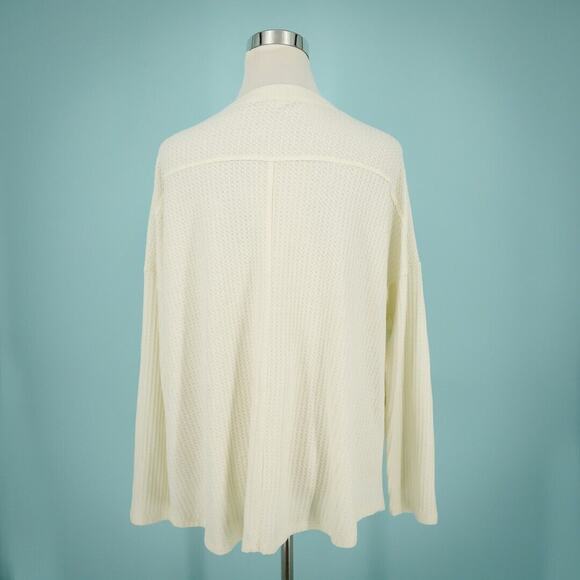 Soft Surroundings Size XL Ivory Waffle Thermal Button Front Long Sleeve Knit Top - Picture 2 of 5